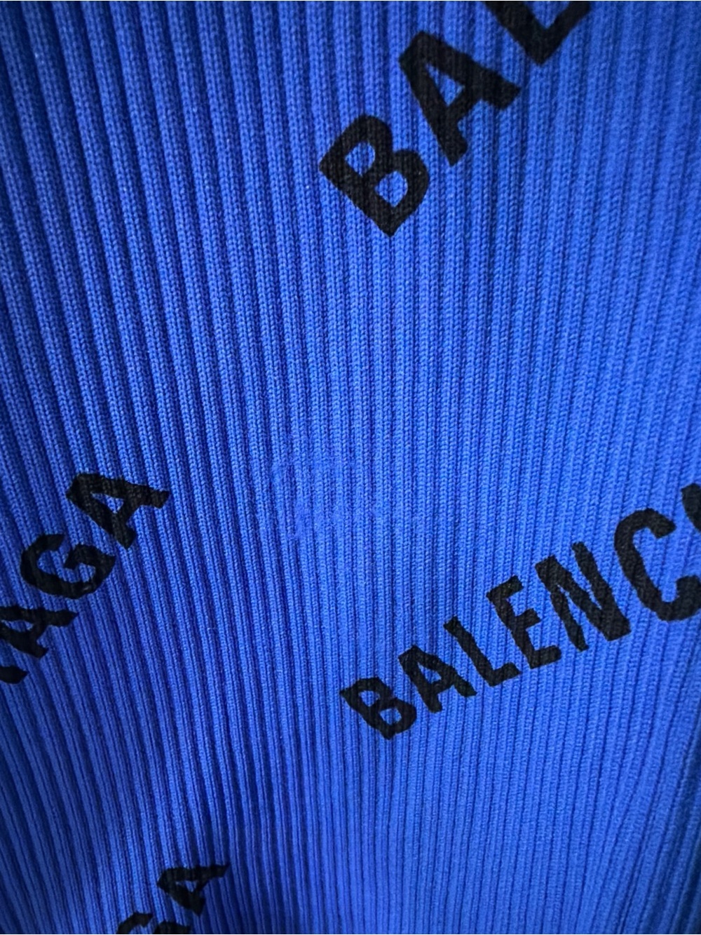 Balenciaga Royal Blue Ribbed Logo Knit Top with Black Print - Picture 4 of 4